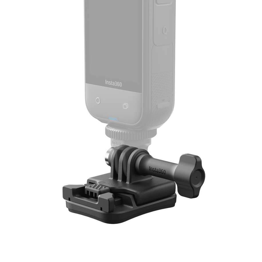 insta360 adhesive mount kit — Mount with camera attached, vertical