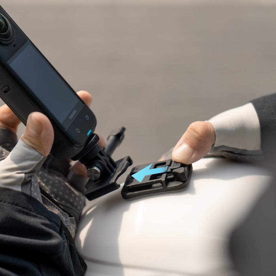 insta360 adhesive mount kit — Base stuck to curved surface, quick-release