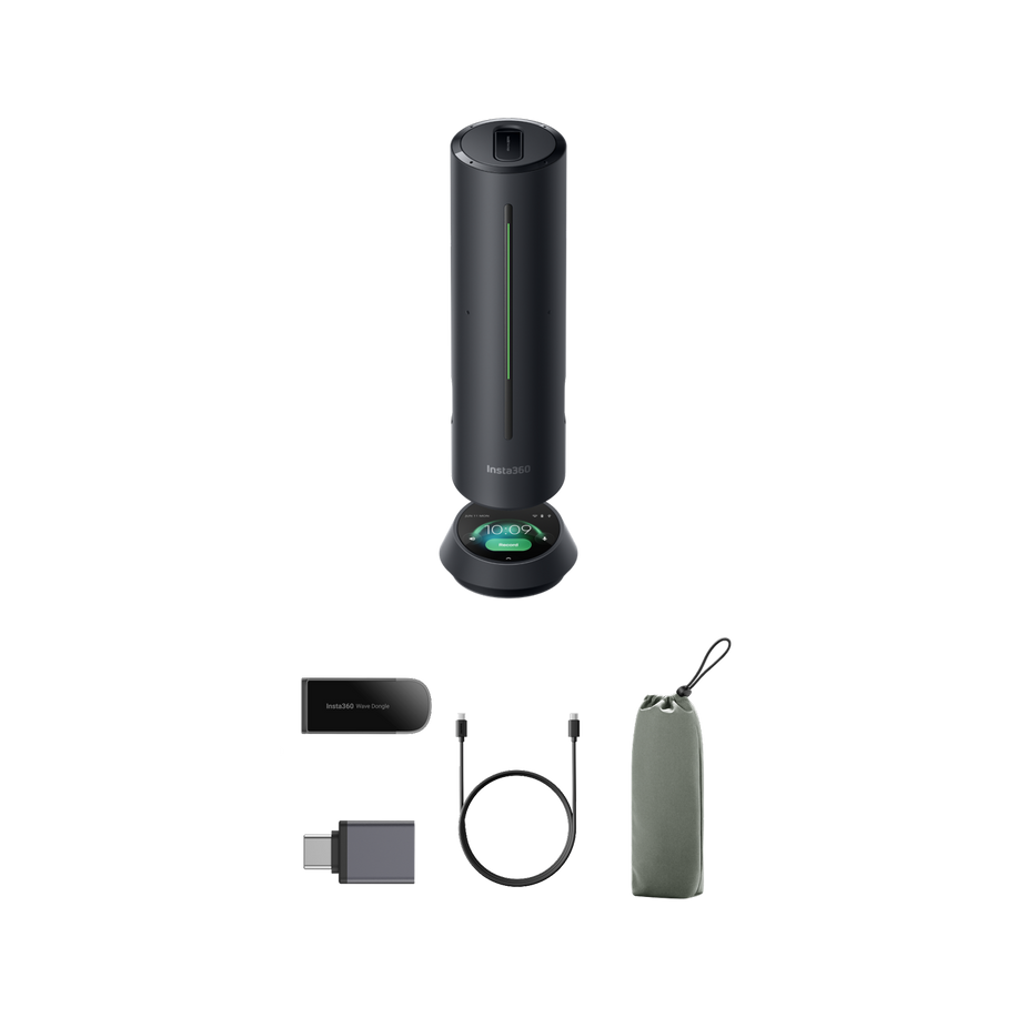 insta360 wave — Graphite Black on dock with accessories