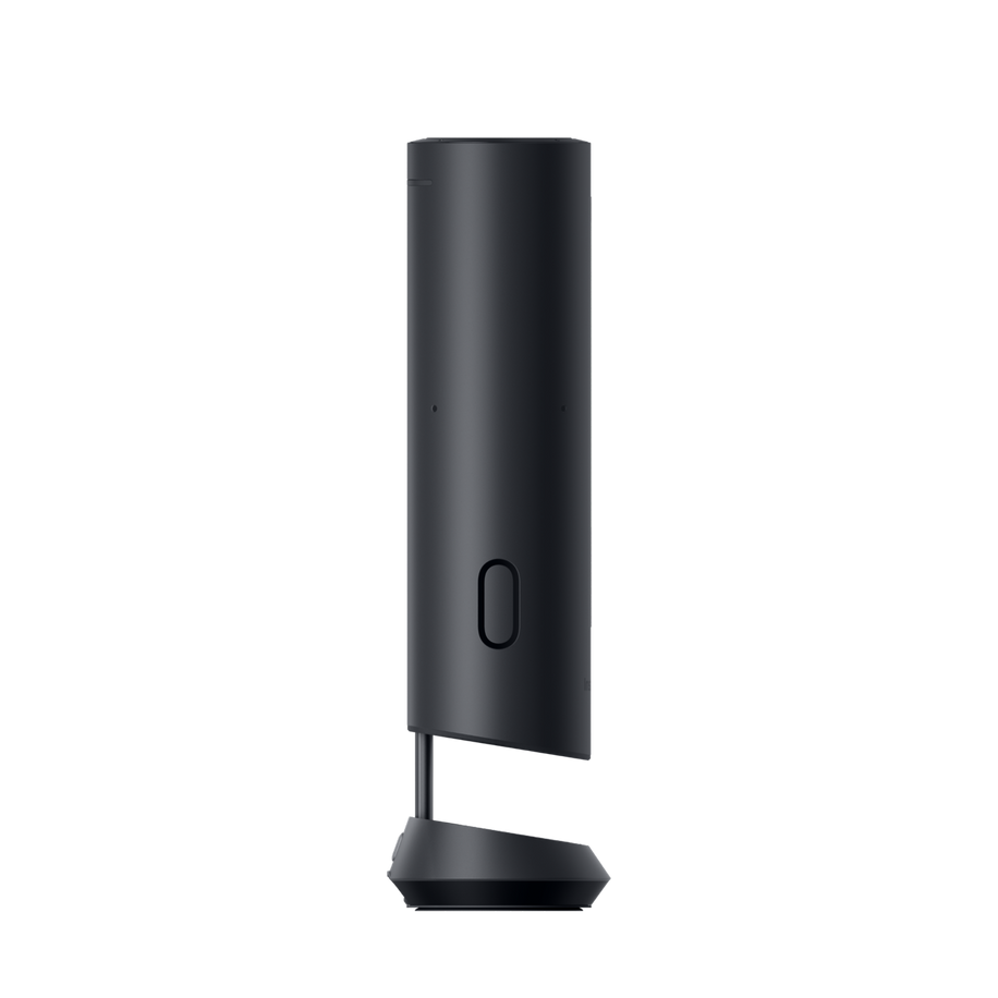 insta360 wave — Graphite Black on desk stand, 3/4