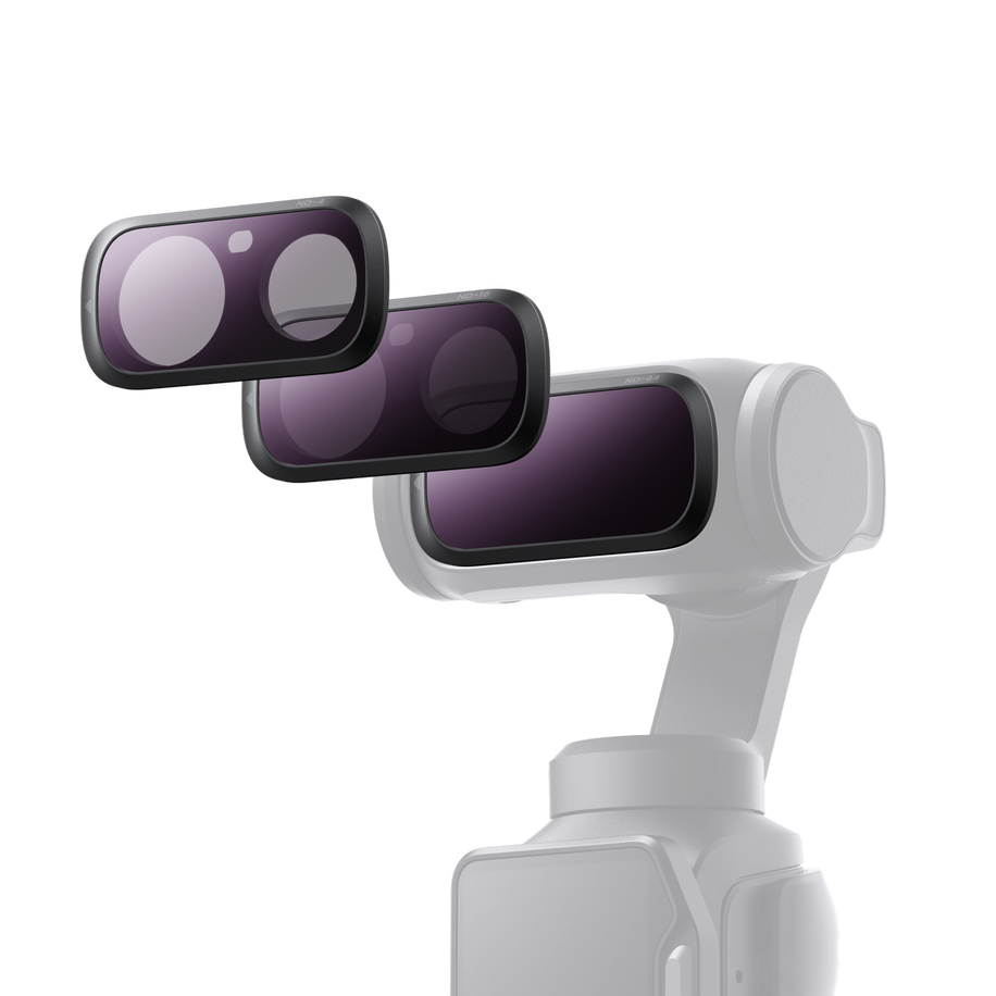 Insta360 Luna Ultra Set Filtre ND — Three filters above ghosted camera