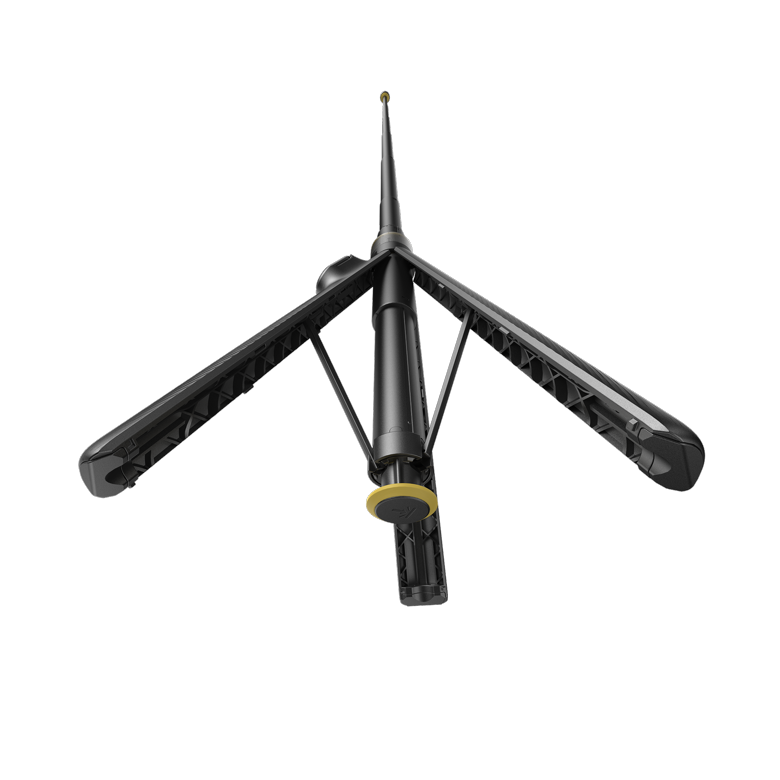 Insta360 2-in-1 Selfie Stick + Throwpod — Underside view of unfolded tripod legs