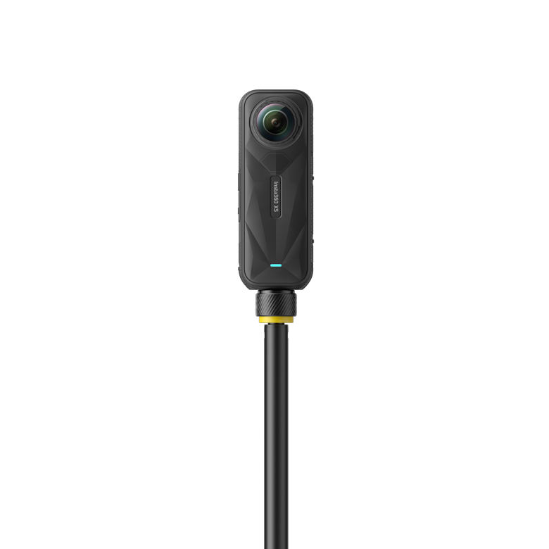 Insta360 2-in-1 Selfie Stick + Throwpod — X5 camera mounted on the stick