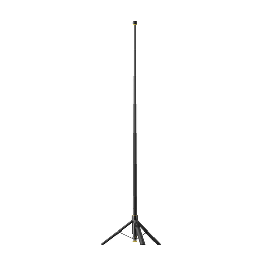 Insta360 2-in-1 Selfie Stick + Throwpod — Hero render, fully extended with tripod legs