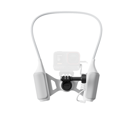 Insta360 FOMO Power Neck Mount — Hero render, front view of neck mount