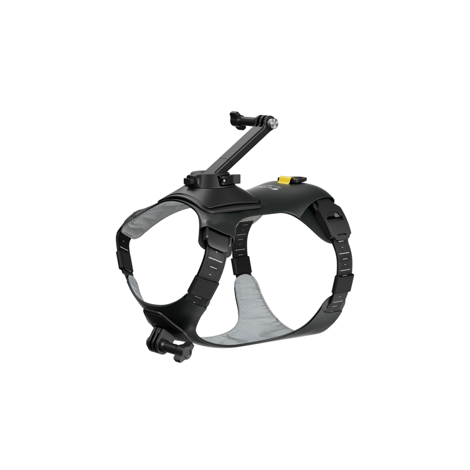 Insta360 Pet Harness Mount — Ham pentru Animale — Clean 3/4 render of harness with mount arm