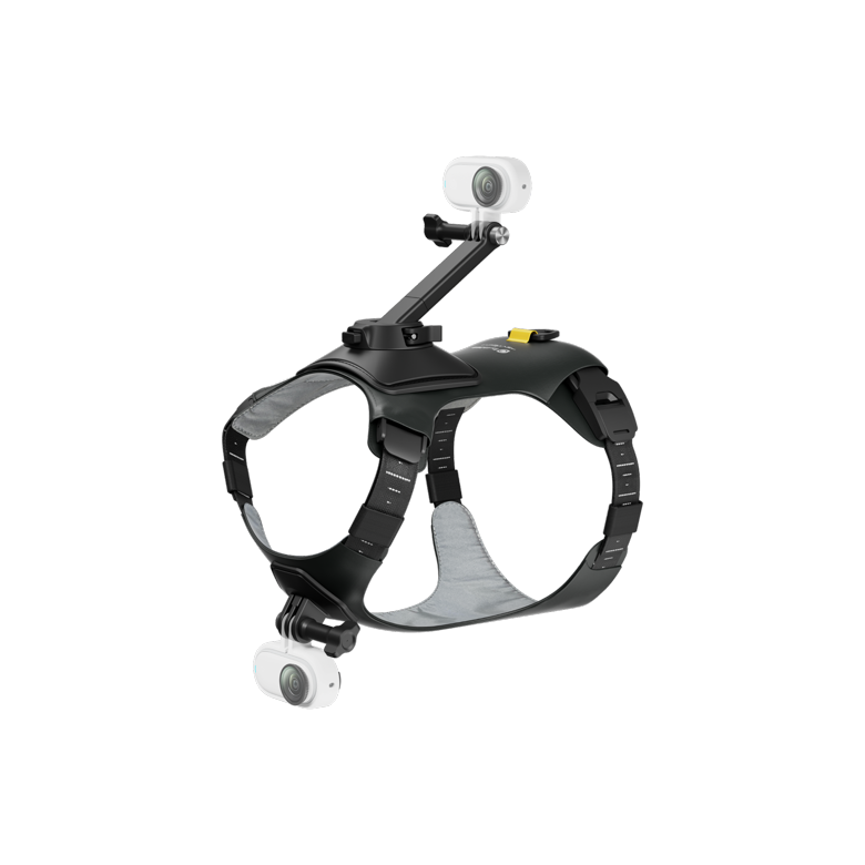 Insta360 Pet Harness Mount — Ham pentru Animale — Harness render with GO cameras on both mounts