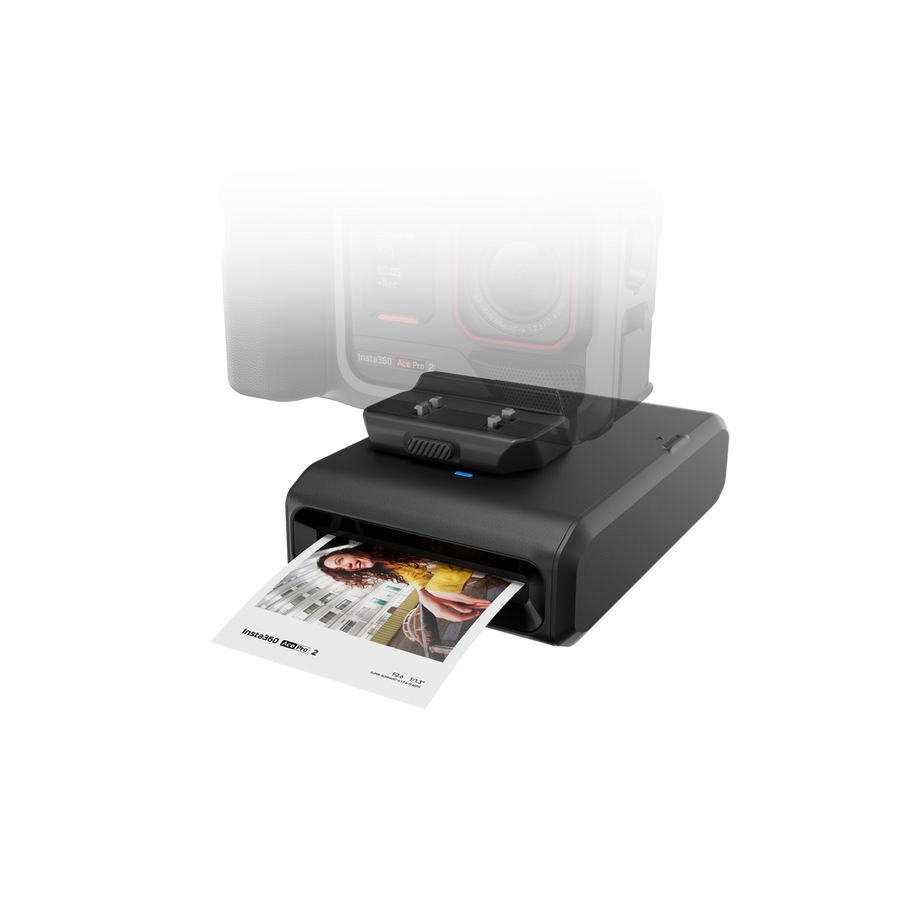 Insta360 Pocket Printer — Ace Pro 2 docked, photo ejecting
