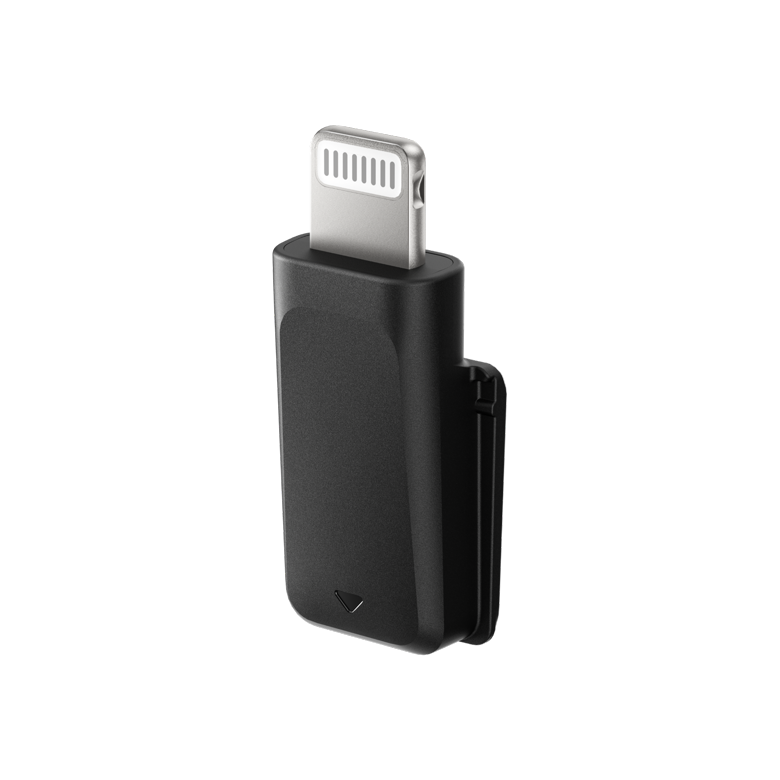 Insta360 Mic Pro Adaptor Telefon (Lightning) — Angled three-quarter view of adapter