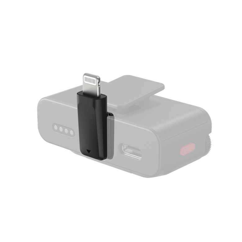 Insta360 Mic Pro Adaptor Telefon (Lightning) — Adapter docked on Mic Pro Receiver