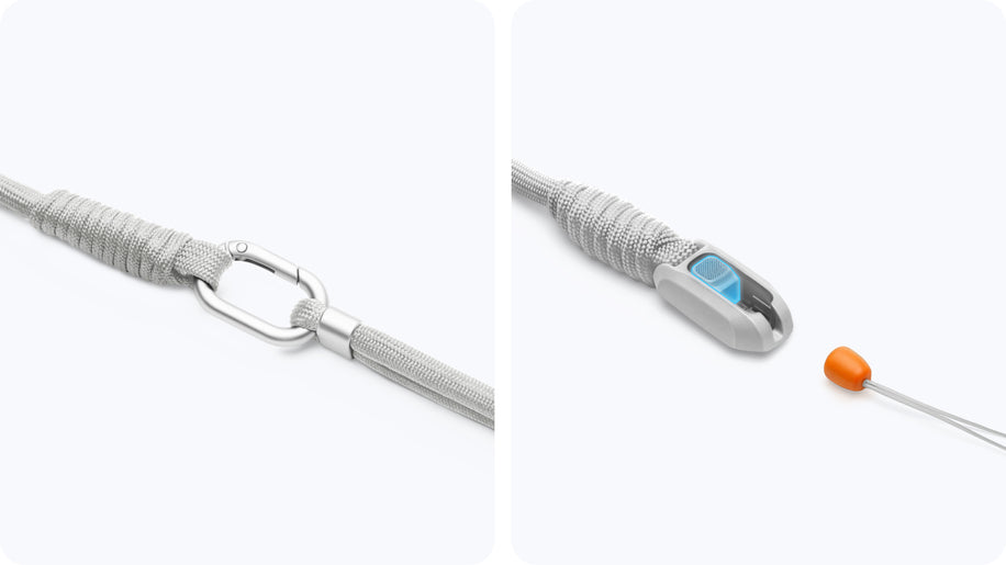 Insta360 Crossbody Strap — Curea de Umăr — Gray variant carabiner and clasp details