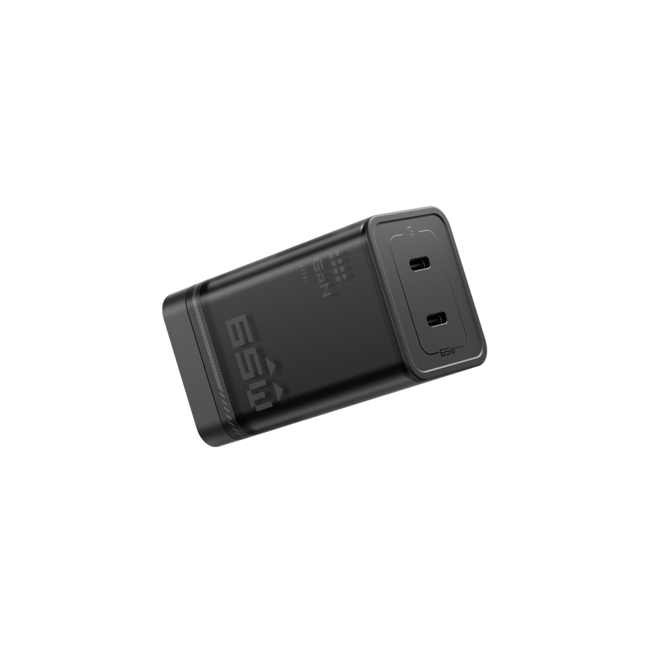 antigravity 65w gan fast charger — Charger 3/4 angle, dual USB-C ports