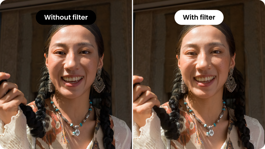 Insta360 Luna Ultra Black Mist Filter — Without/with filter portrait comparison