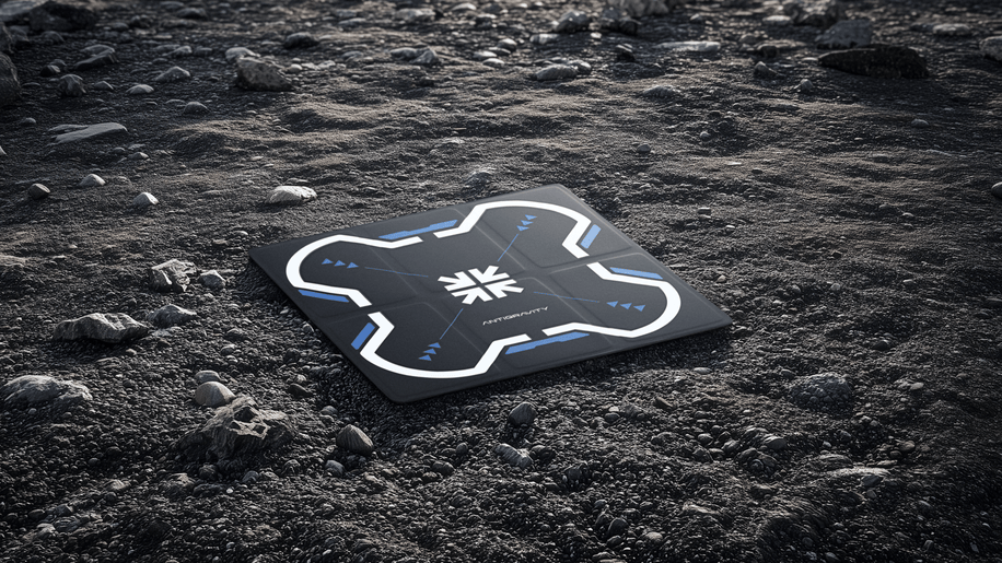Antigravity A1 Landing Pad — Blue side deployed on rocky terrain
