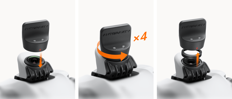 Antigravity A1 Replacement Lens Kit (Double Lens) — three-step lens swap instructions with grip tool