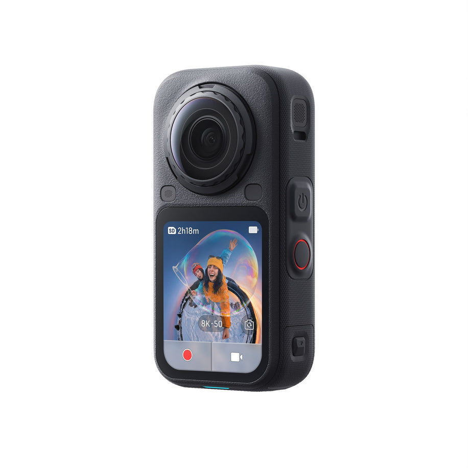 Insta360 X6 — vedere frontală laterală