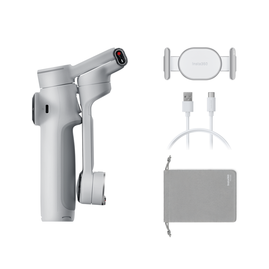 insta360 flow2 pro — Stone Gray what's-in-box: clamp, cable, pouch
